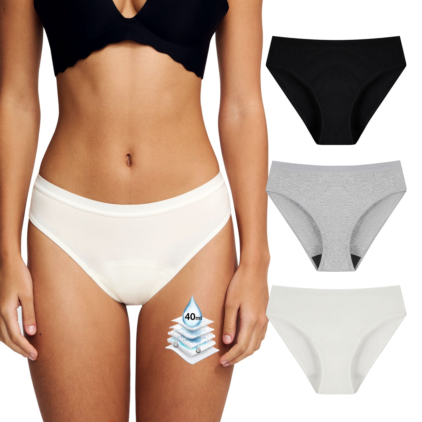 Women's Leakproof Bikini  Panties 3Pack (40ml)