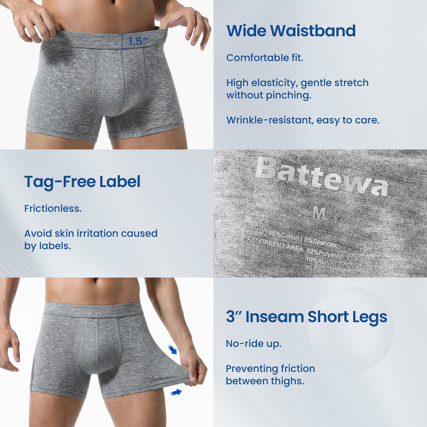 Men's Washable Incontinence Boxer Briefs