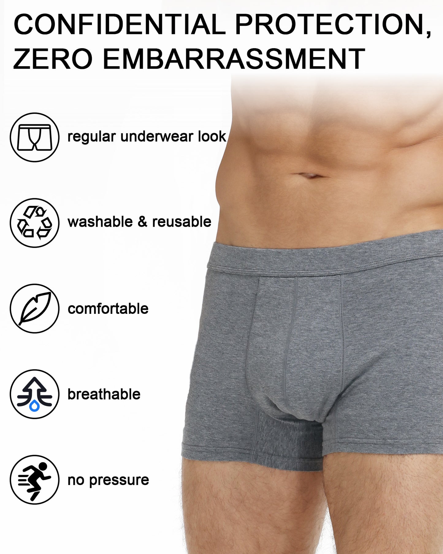 Men's Washable Incontinence Boxer Briefs (50ml)